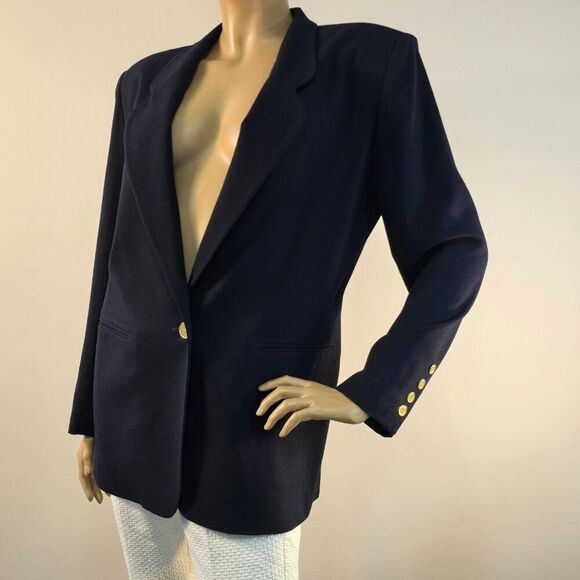 Appleseeds Single Button Blazer Womens Career Jacket Sz 10 Navy Blue Vintage 90s - Picture 1 of 12